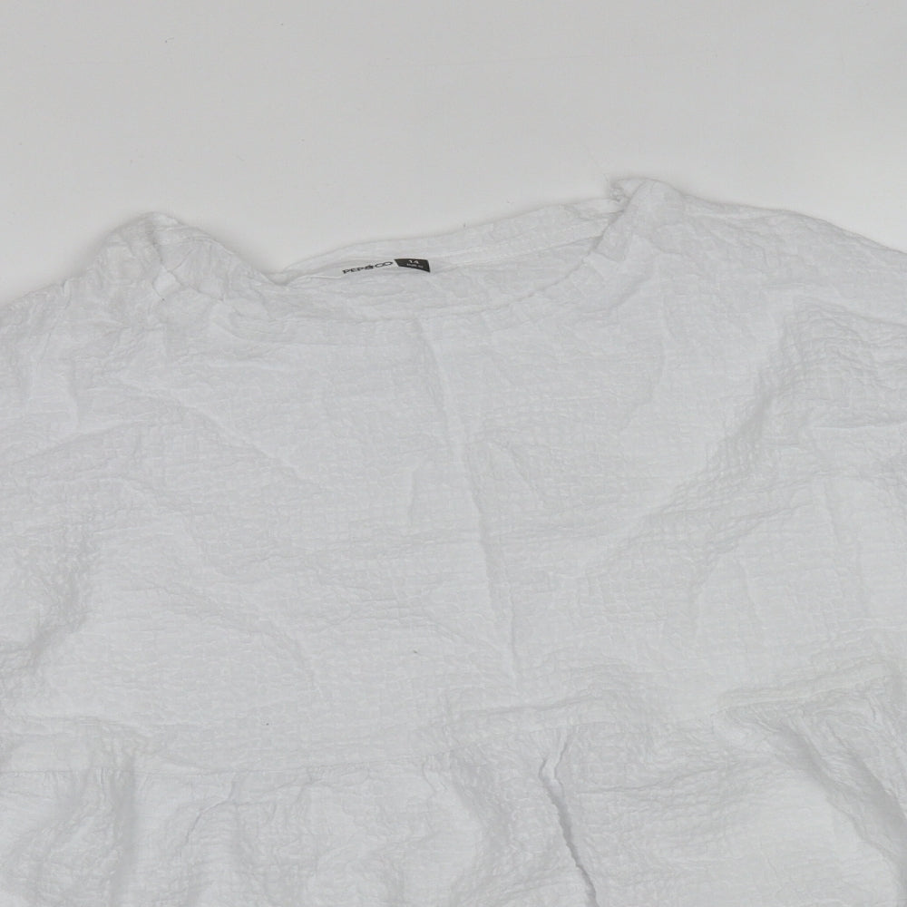 Pep&co Womens White  Cotton Basic Blouse Size 14 Round Neck