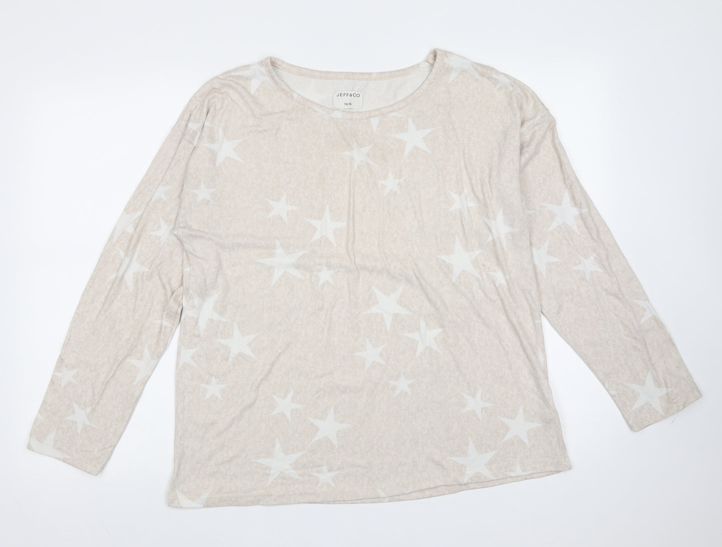 JEFF &CO Womens Beige Solid Polyester Top Pyjama Top Size 14   - star pattern