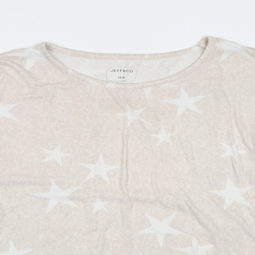 JEFF &CO Womens Beige Solid Polyester Top Pyjama Top Size 14   - star pattern