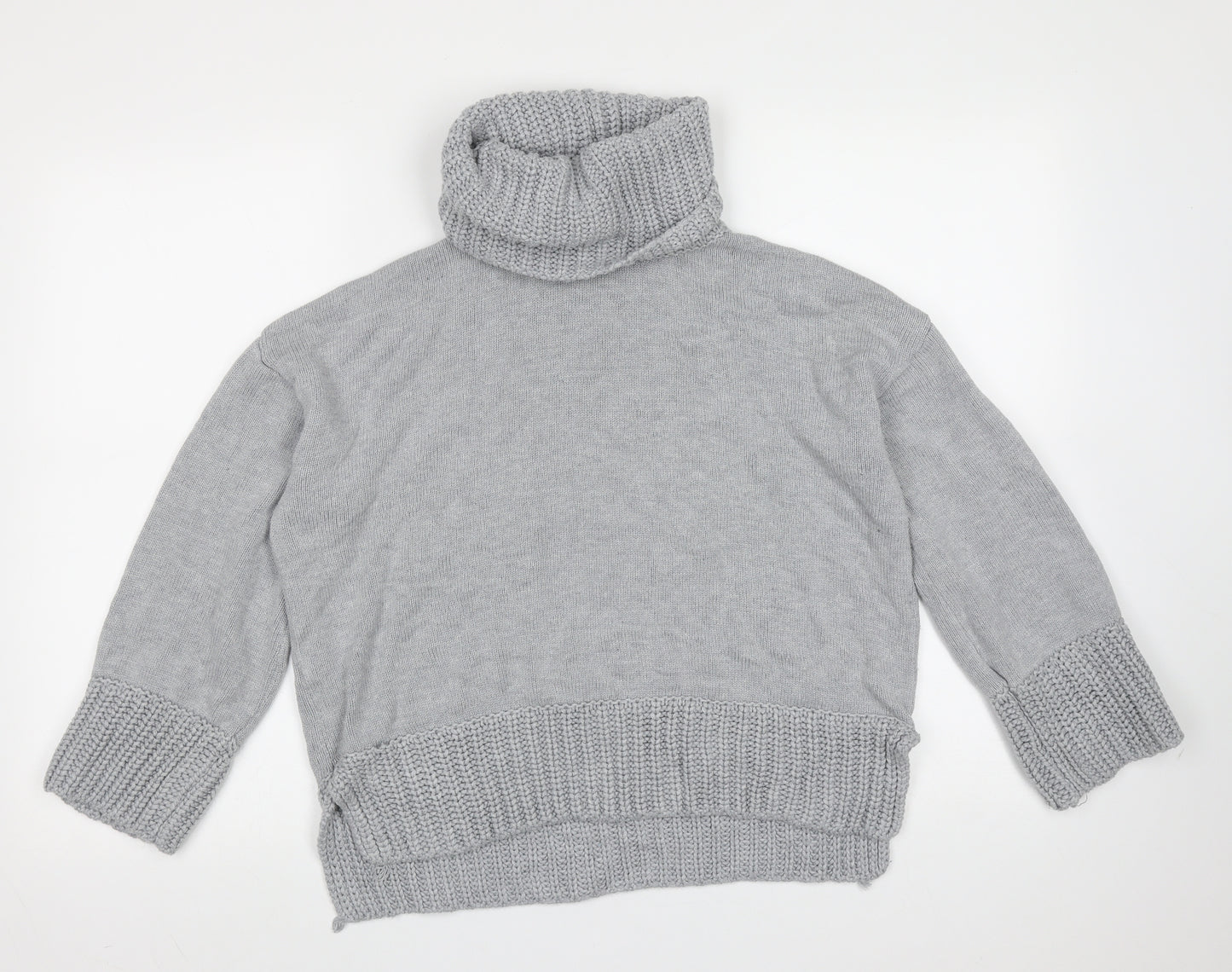 Marks and Spencer Womens Grey Roll Neck  Cotton Pullover Jumper Size 12