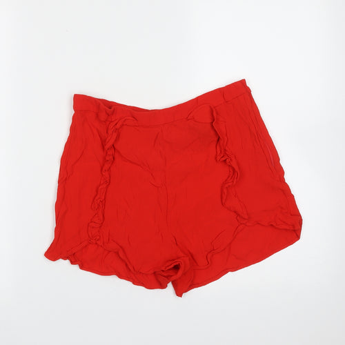 H&M Womens Red  Viscose Hot Pants Shorts Size 10  Regular