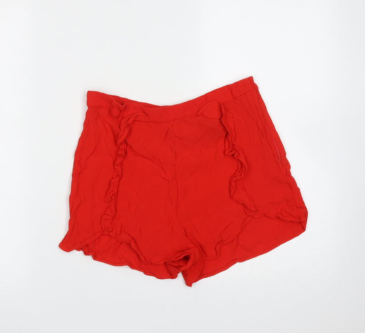 H&M Womens Red Viscose Hot Pants Shorts Size 10 Regular