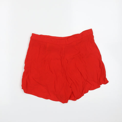 H&M Womens Red  Viscose Hot Pants Shorts Size 10  Regular