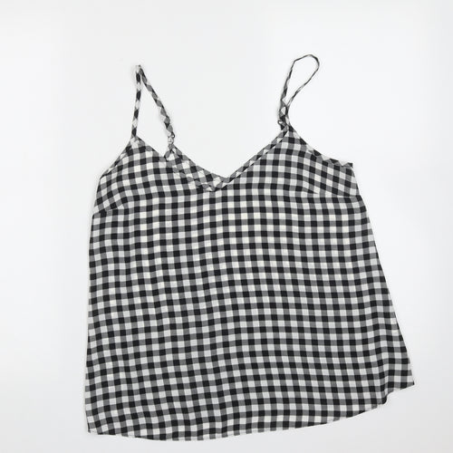 Primark Womens Black Check Polyester Camisole Blouse Size 6 V-Neck
