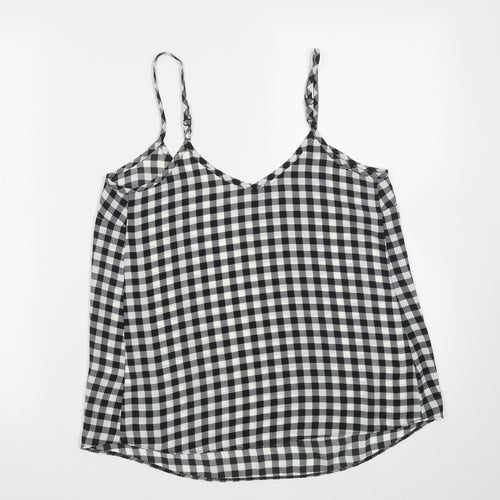 Primark Womens Black Check Polyester Camisole Blouse Size 6 V-Neck