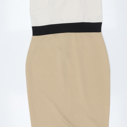 Signature Womens Beige  Polyester Pencil Dress  Size 12  V-Neck