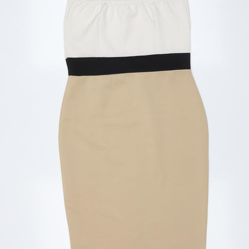 Signature Womens Beige  Polyester Pencil Dress  Size 12  V-Neck