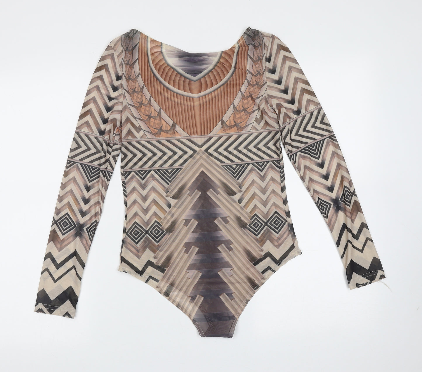 In Vogue Womens Beige Geometric Polyester Bodysuit One-Piece Size S   - sheer