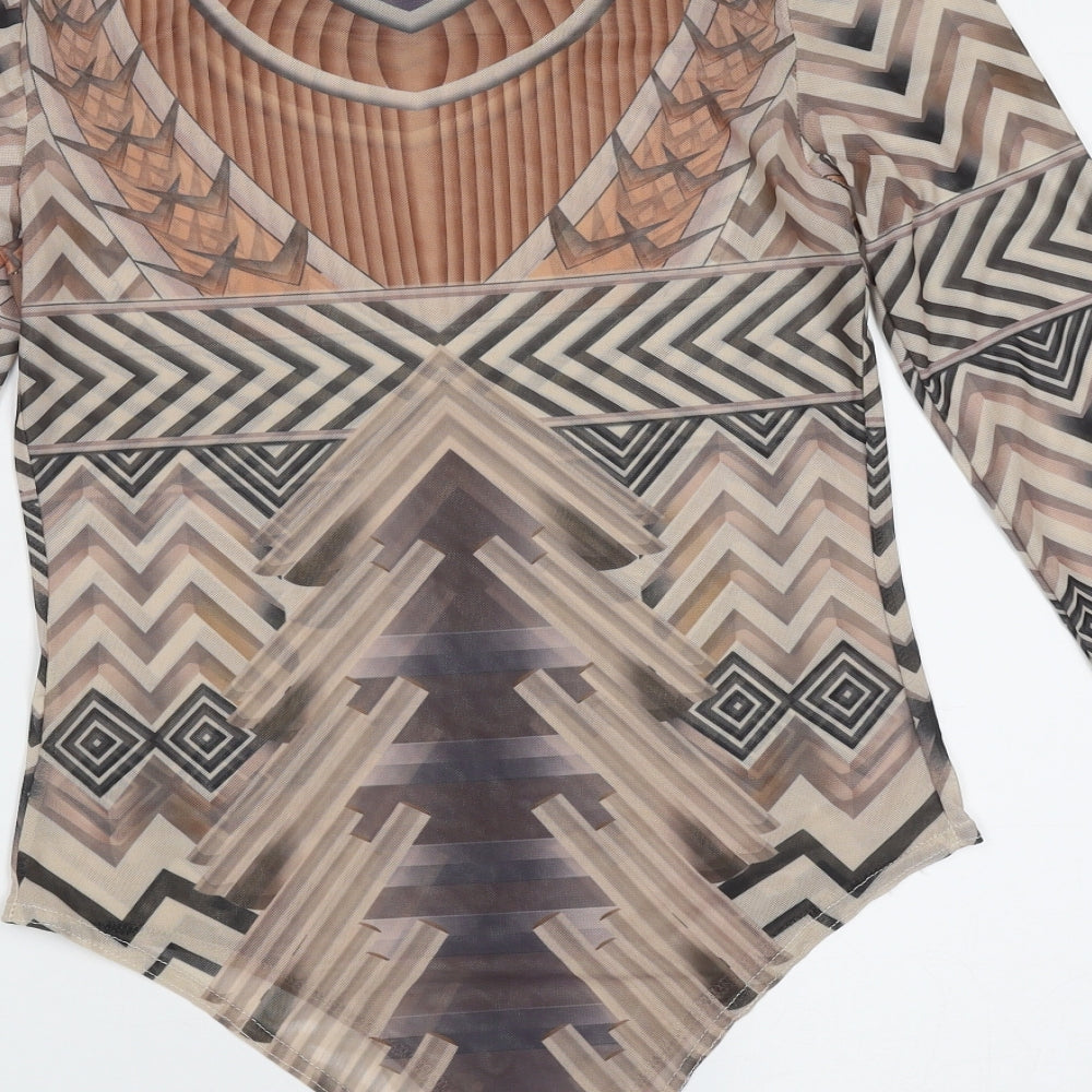In Vogue Womens Beige Geometric Polyester Bodysuit One-Piece Size S   - sheer