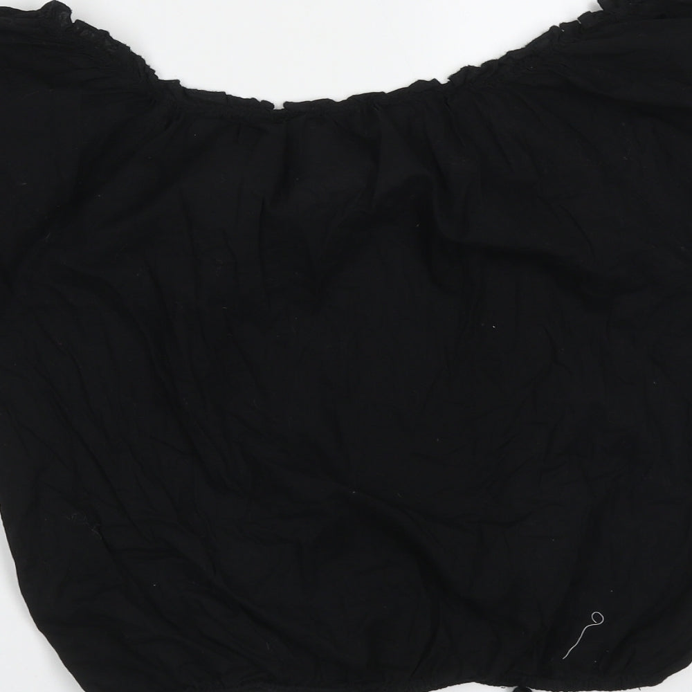 Primark Womens Black Floral Cotton Basic Blouse Size 10 V-Neck - Embroidered detail