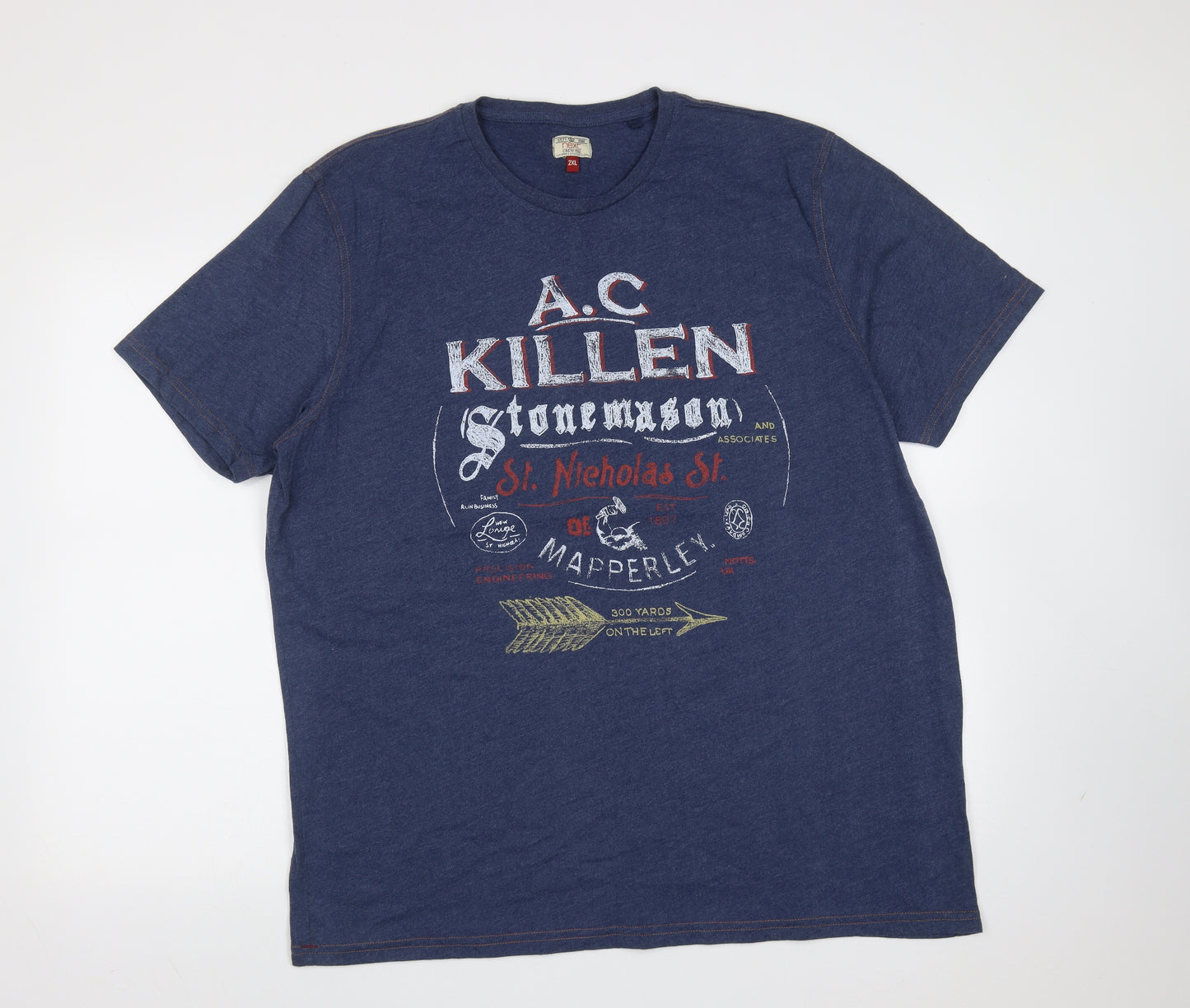 NEXT Mens Blue  Cotton  T-Shirt Size 2XL Round Neck  - stonemason