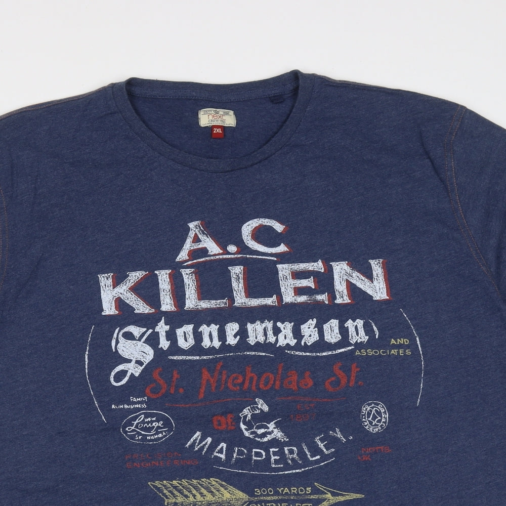 NEXT Mens Blue  Cotton  T-Shirt Size 2XL Round Neck  - stonemason