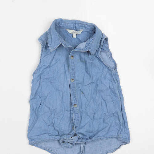 Evie Angel Girls Blue  Cotton Basic Blouse Size 4-5 Years Collared Button - Tie at front