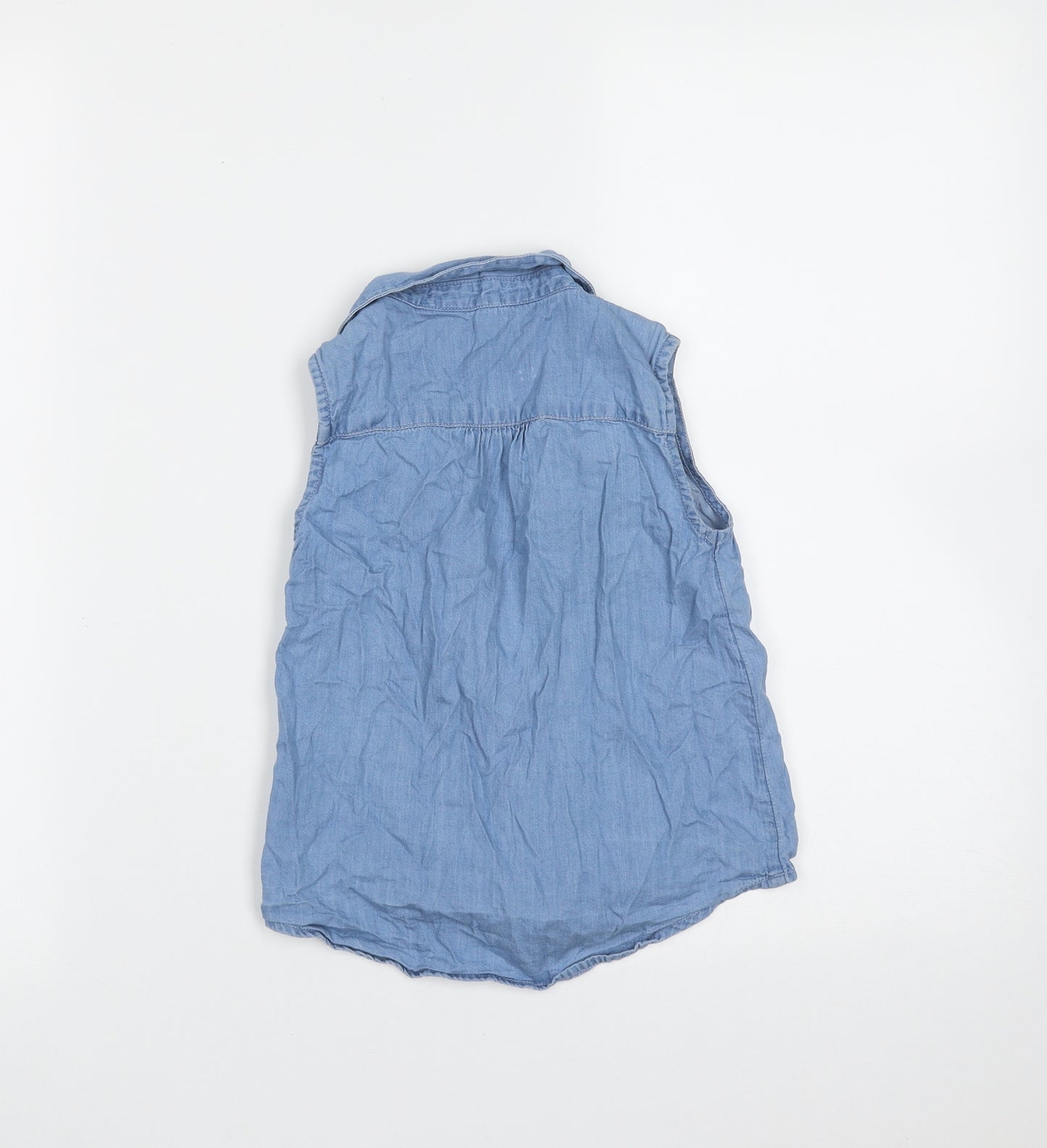 Evie Angel Girls Blue  Cotton Basic Blouse Size 4-5 Years Collared Button - Tie at front