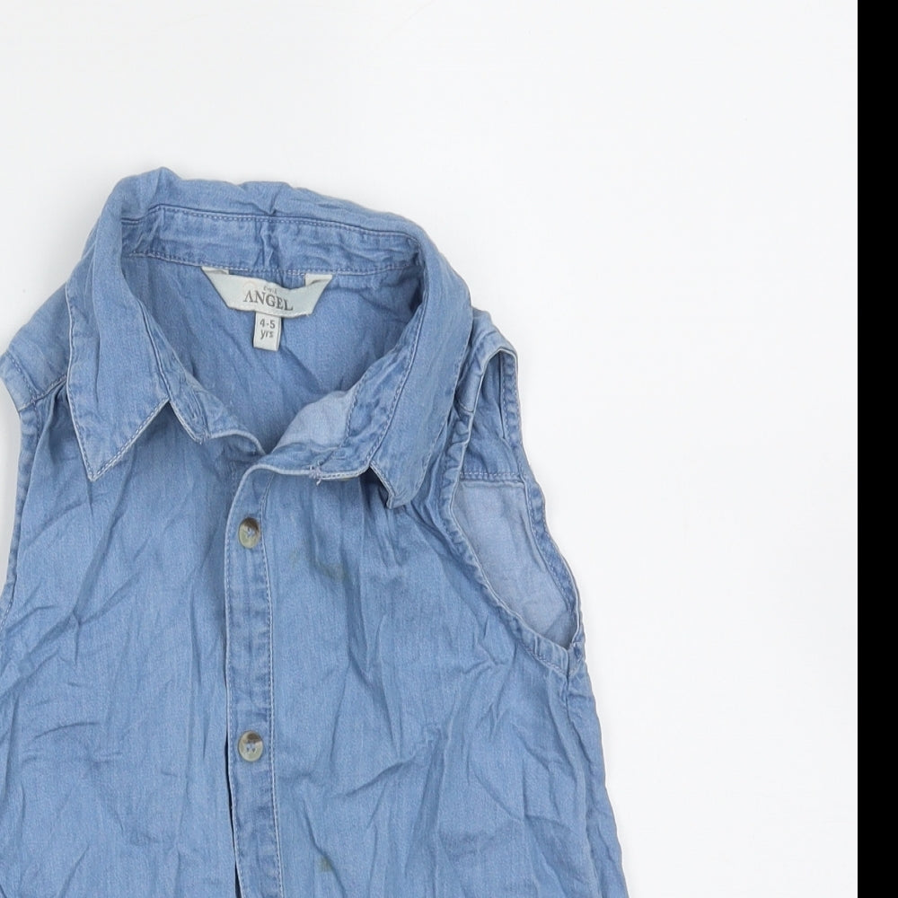 Evie Angel Girls Blue  Cotton Basic Blouse Size 4-5 Years Collared Button - Tie at front
