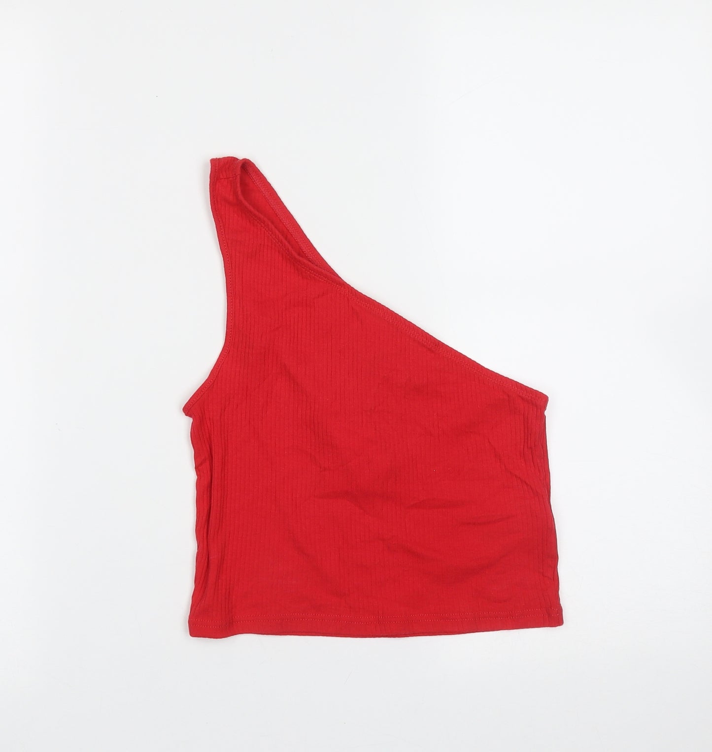 Topshop Womens Red  Cotton Cropped T-Shirt Size 10 One Shoulder