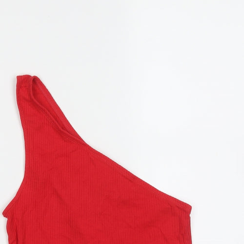Topshop Womens Red  Cotton Cropped T-Shirt Size 10 One Shoulder