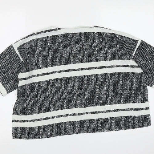 Topshop Womens Black Geometric Polyester Basic T-Shirt Size 6 Round Neck