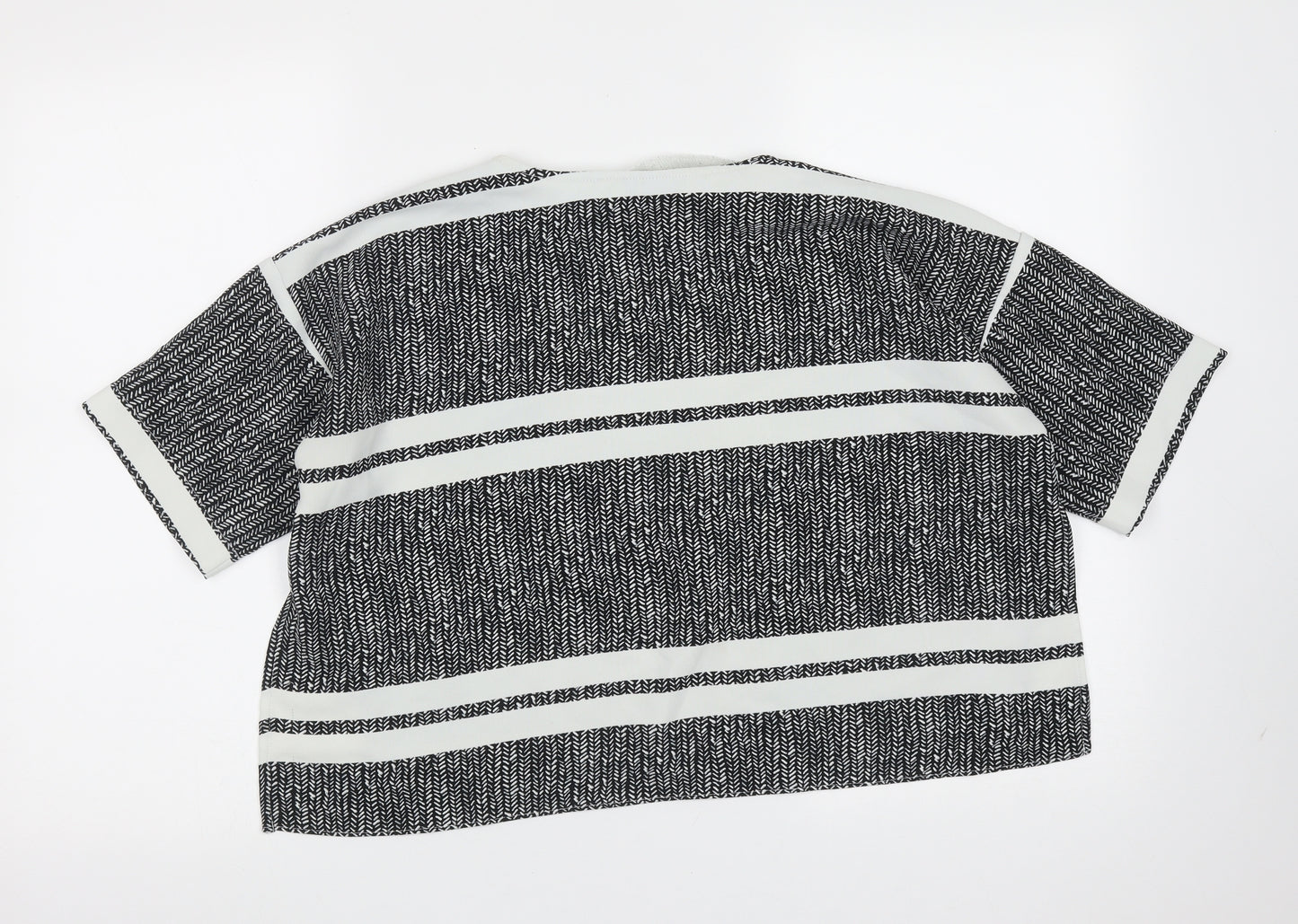 Topshop Womens Black Geometric Polyester Basic T-Shirt Size 6 Round Neck