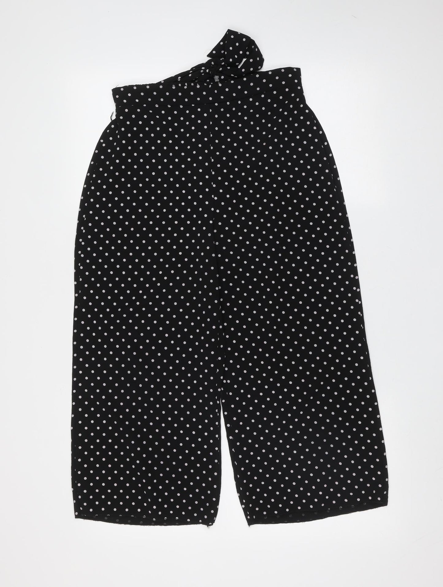 Boohoo Womens Black Polka Dot Polyester Cropped Trousers Size 10 L21 in Regular