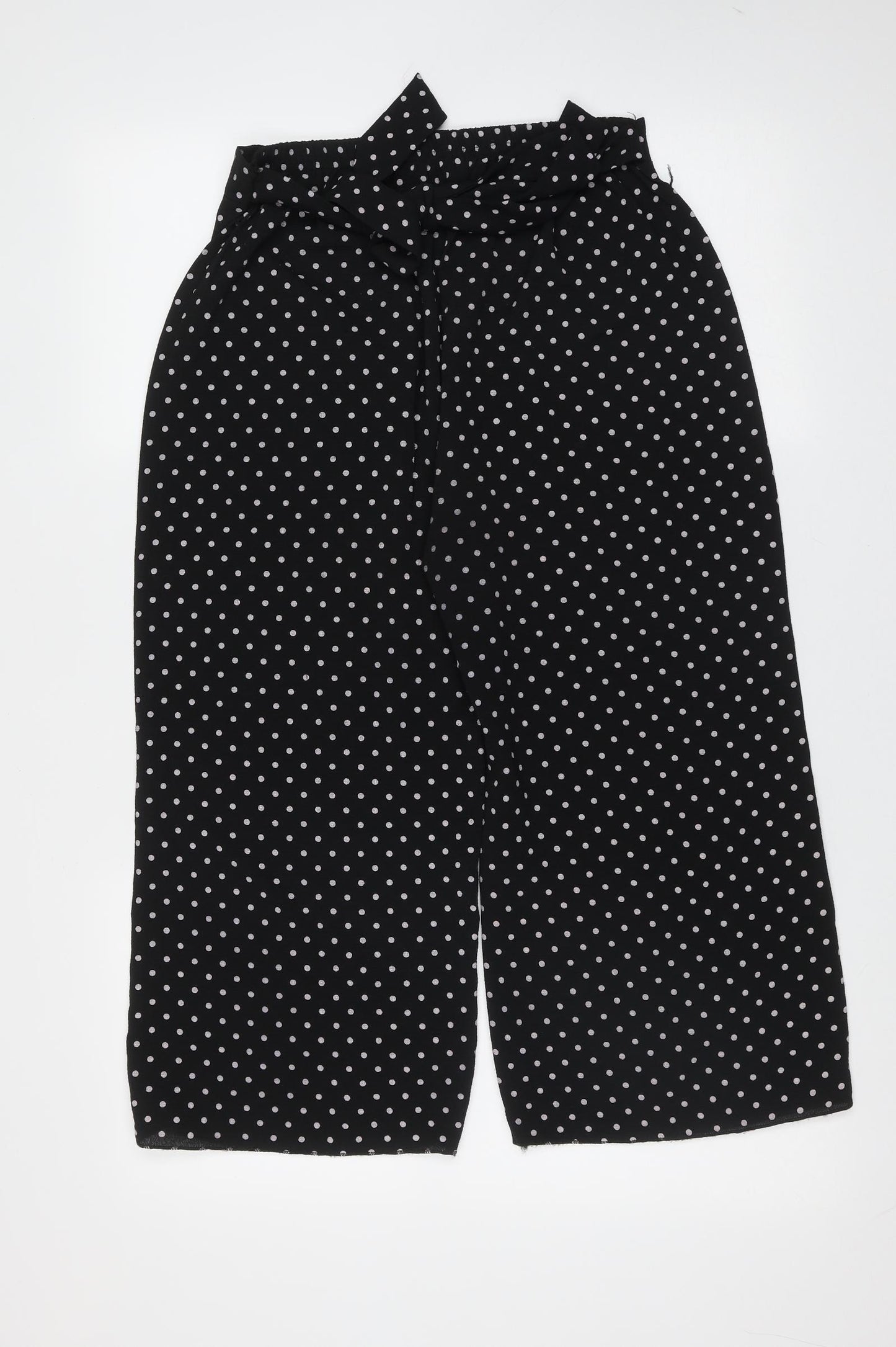 Boohoo Womens Black Polka Dot Polyester Cropped Trousers Size 10 L21 in Regular