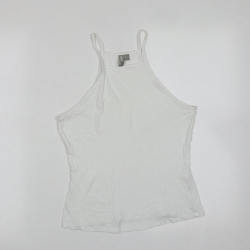 ASOS Womens White Striped Viscose Basic T-Shirt Size 8 Round Neck