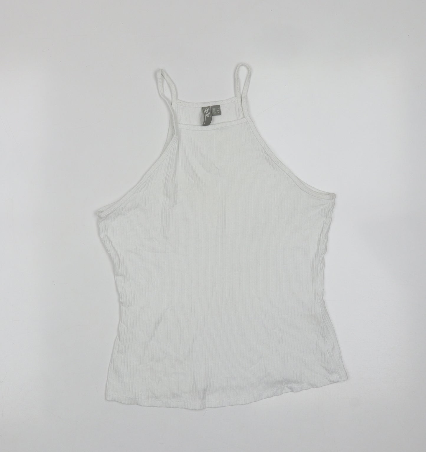 ASOS Womens White Striped Viscose Basic T-Shirt Size 8 Round Neck