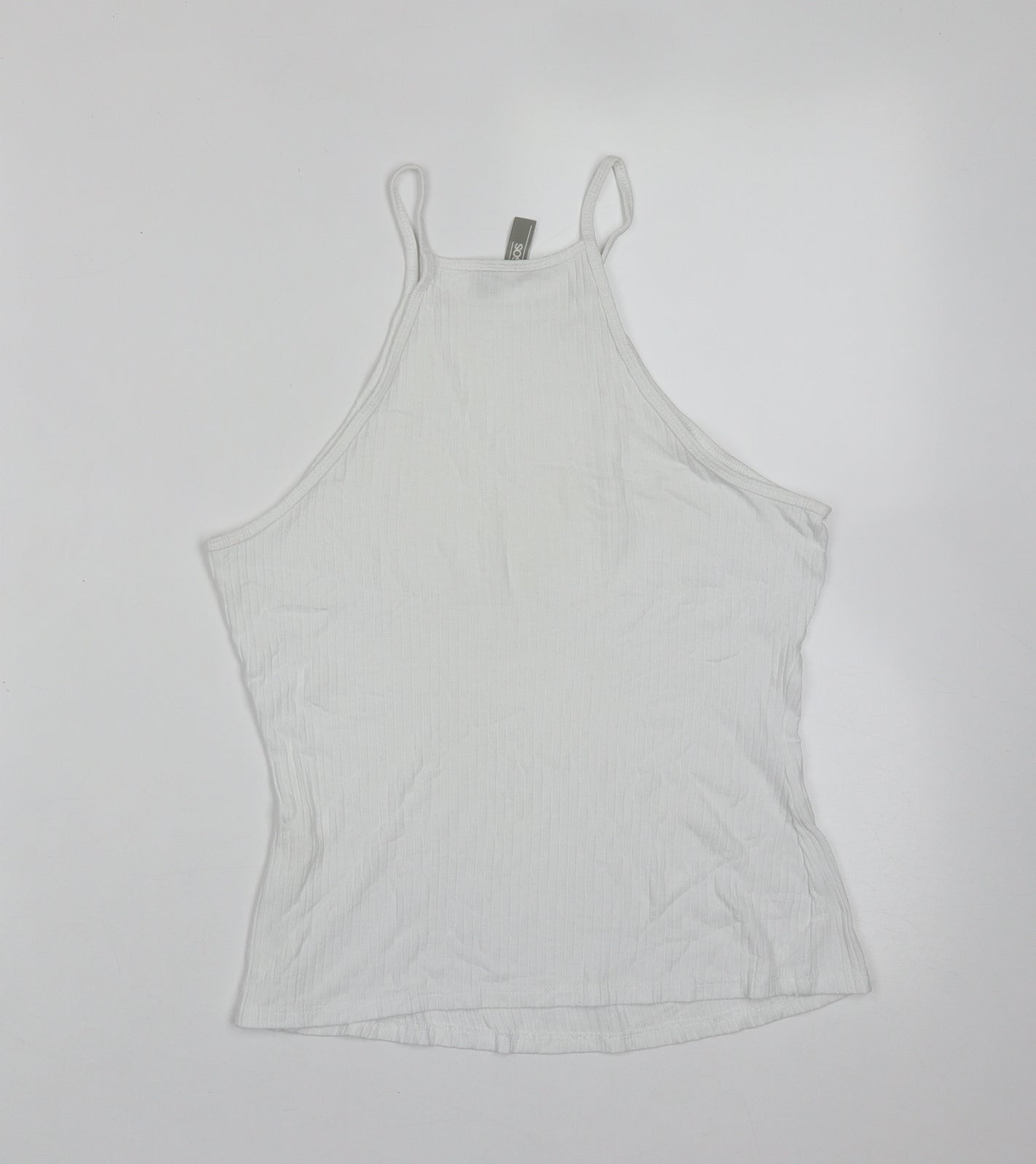 ASOS Womens White Striped Viscose Basic T-Shirt Size 8 Round Neck