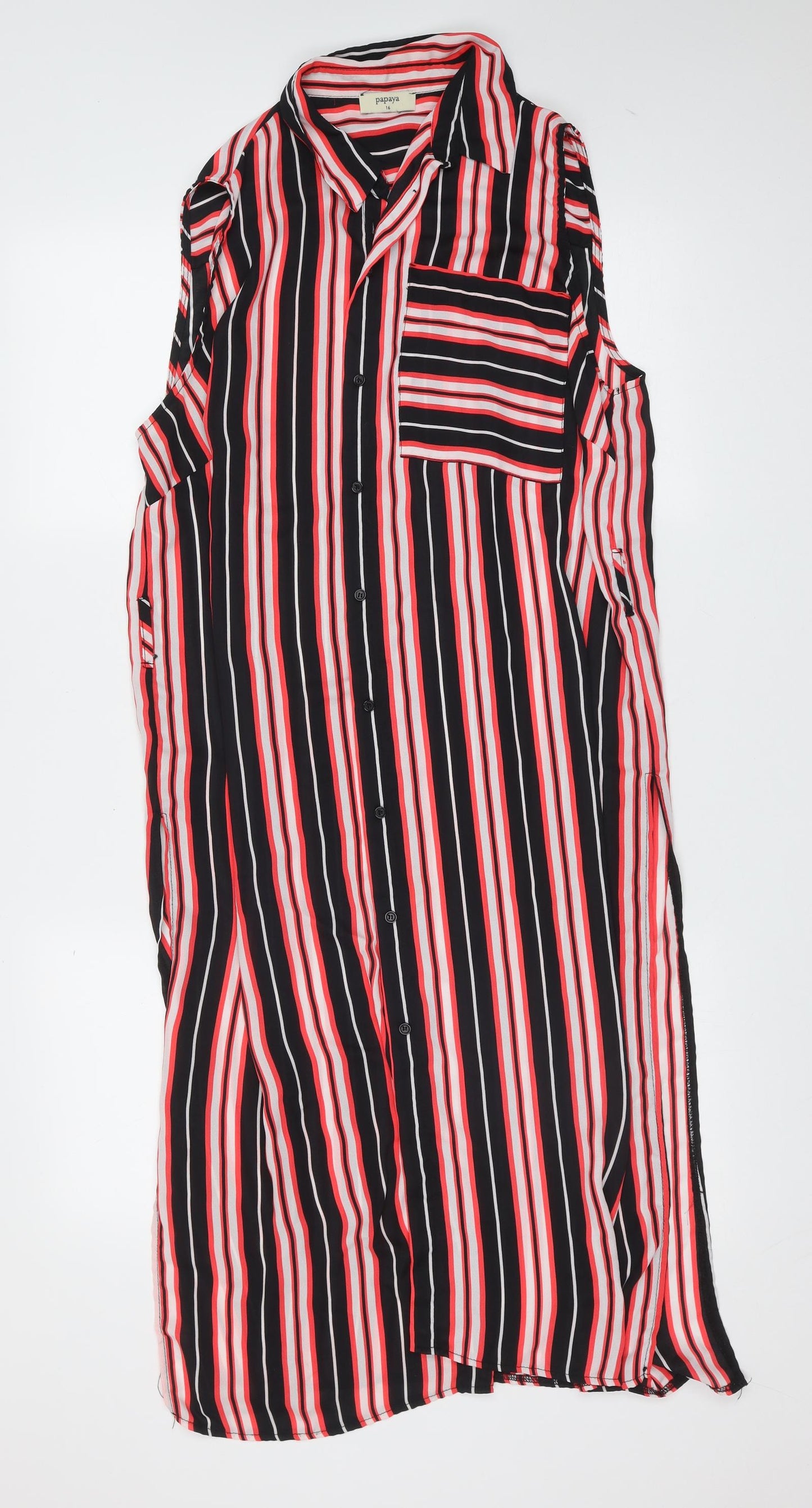 Papaya Womens Black Striped Polyester Shirt Dress  Size 16  Collared Button