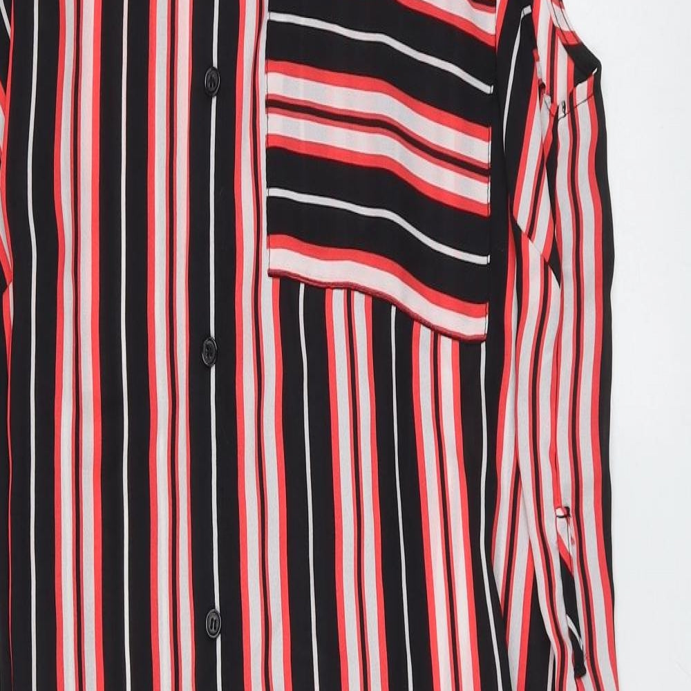 Papaya Womens Black Striped Polyester Shirt Dress  Size 16  Collared Button
