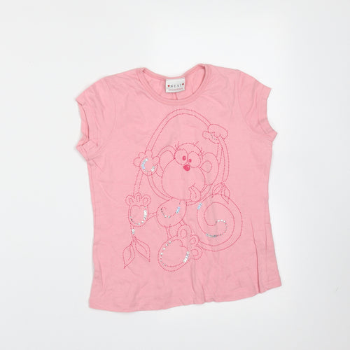 NEXT Girls Pink  Cotton Basic T-Shirt Size 9 Years Round Neck  - monkey