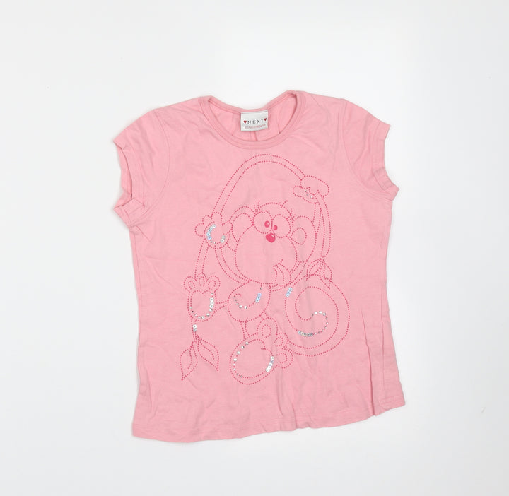 NEXT Girls Pink Cotton Basic T-Shirt Size 9 Years Round Neck - monkey