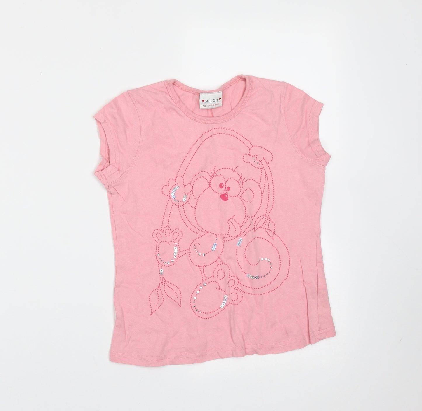 NEXT Girls Pink  Cotton Basic T-Shirt Size 9 Years Round Neck  - monkey