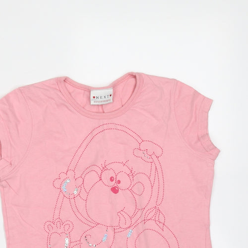 NEXT Girls Pink  Cotton Basic T-Shirt Size 9 Years Round Neck  - monkey