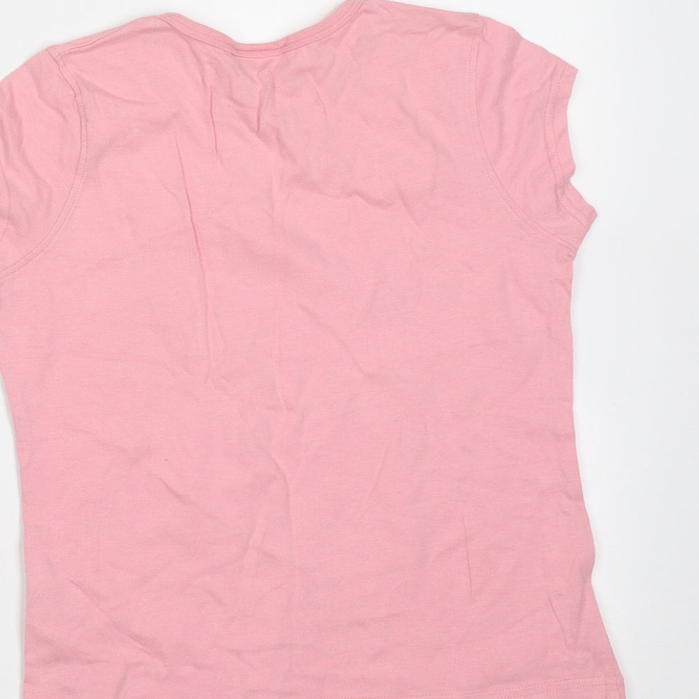 NEXT Girls Pink  Cotton Basic T-Shirt Size 9 Years Round Neck  - monkey