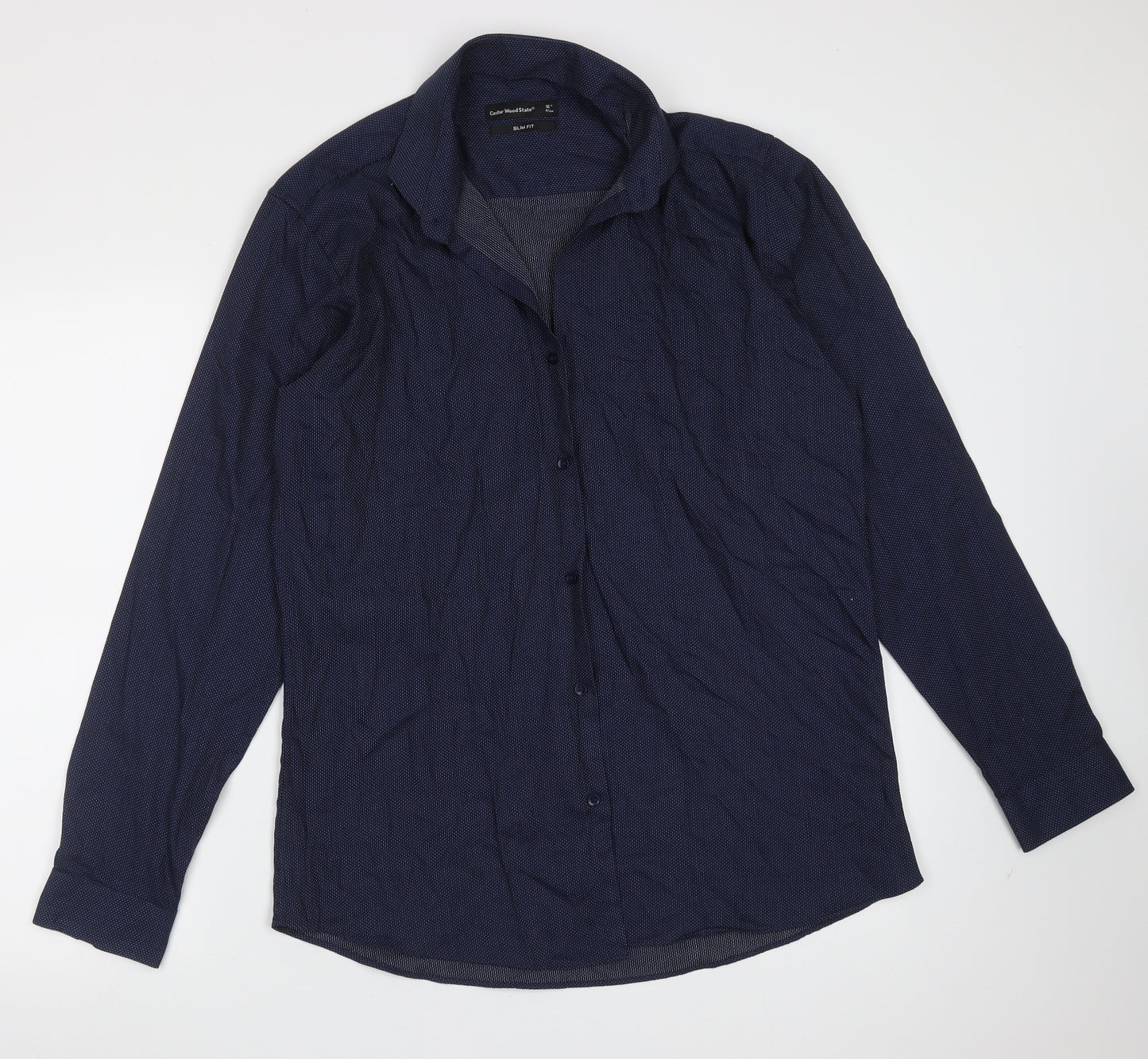Primark Mens Blue Spotted Cotton  Dress Shirt Size 16 Collared Button