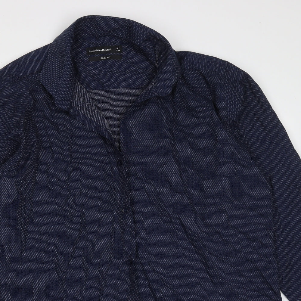 Primark Mens Blue Spotted Cotton  Dress Shirt Size 16 Collared Button