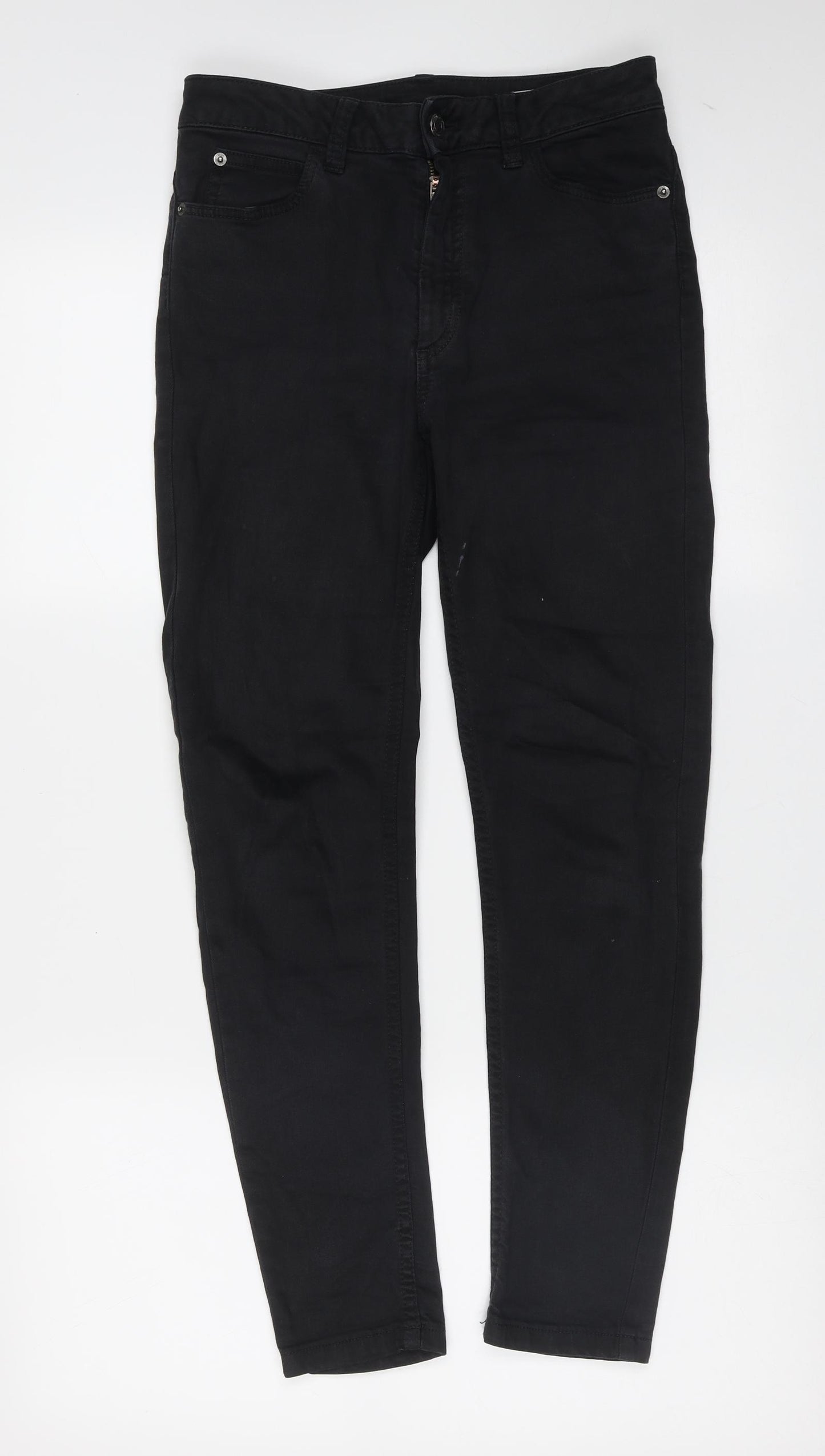 Marks and Spencer Womens Black  Cotton Skinny Jeans Size 8 L26 in Extra-Slim Zip