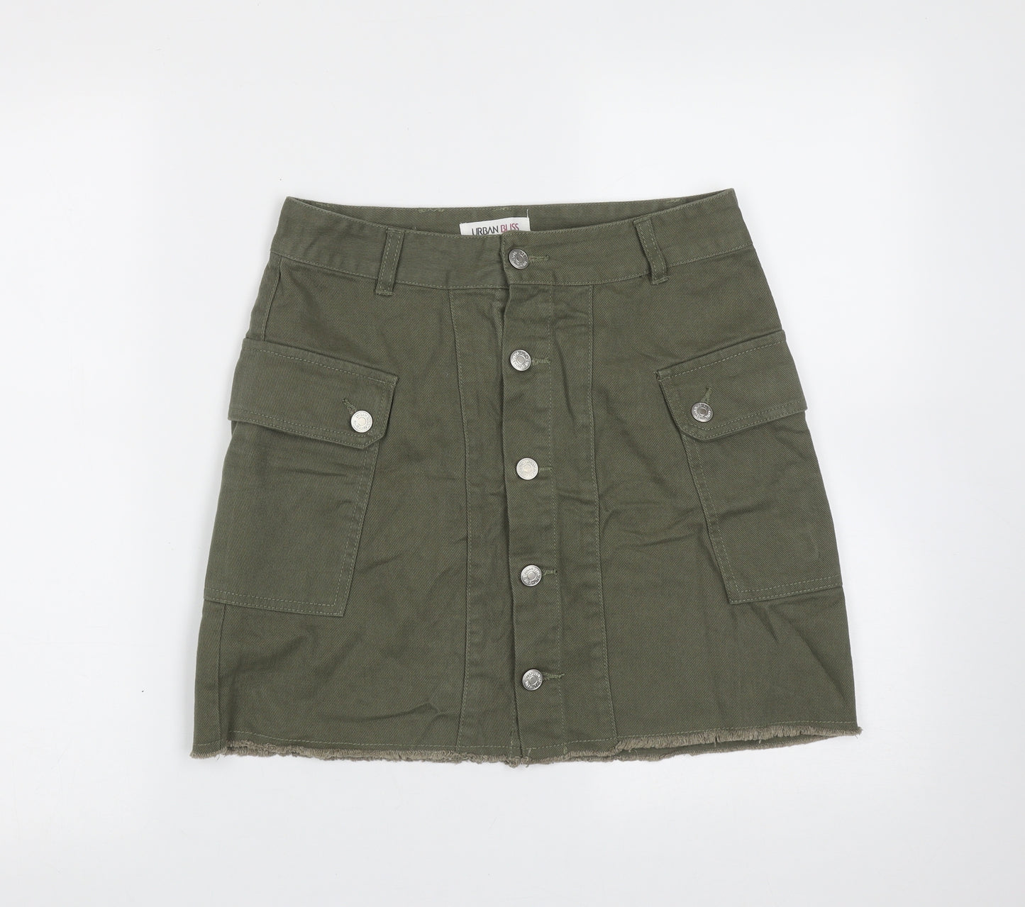 URBAN BLISS Womens Green  Cotton Mini Skirt Size 10    - distressed hem
