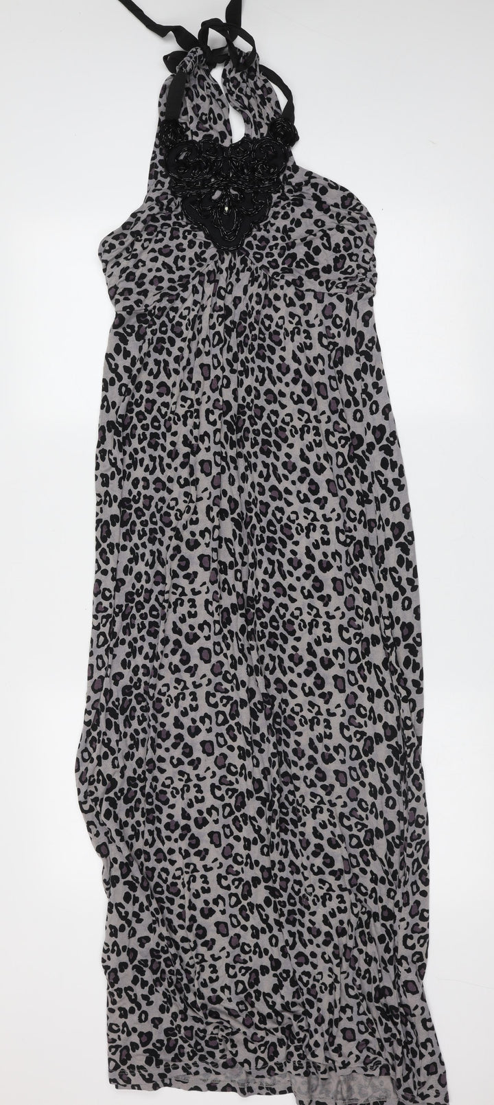Oasis Womens Grey Animal Print Viscose Maxi Size S Round Neck - beaded