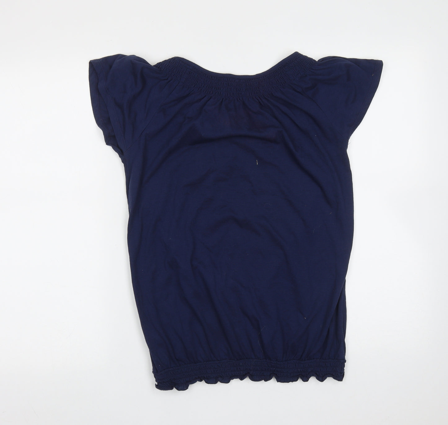 New Look Womens Blue Floral Polyester Basic T-Shirt Size 12 Round Neck - Embroidered detail