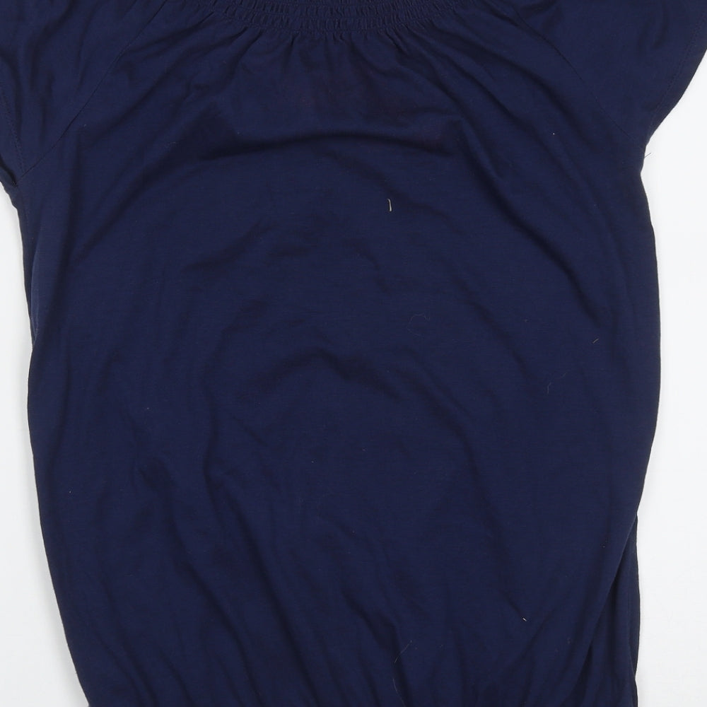 New Look Womens Blue Floral Polyester Basic T-Shirt Size 12 Round Neck - Embroidered detail