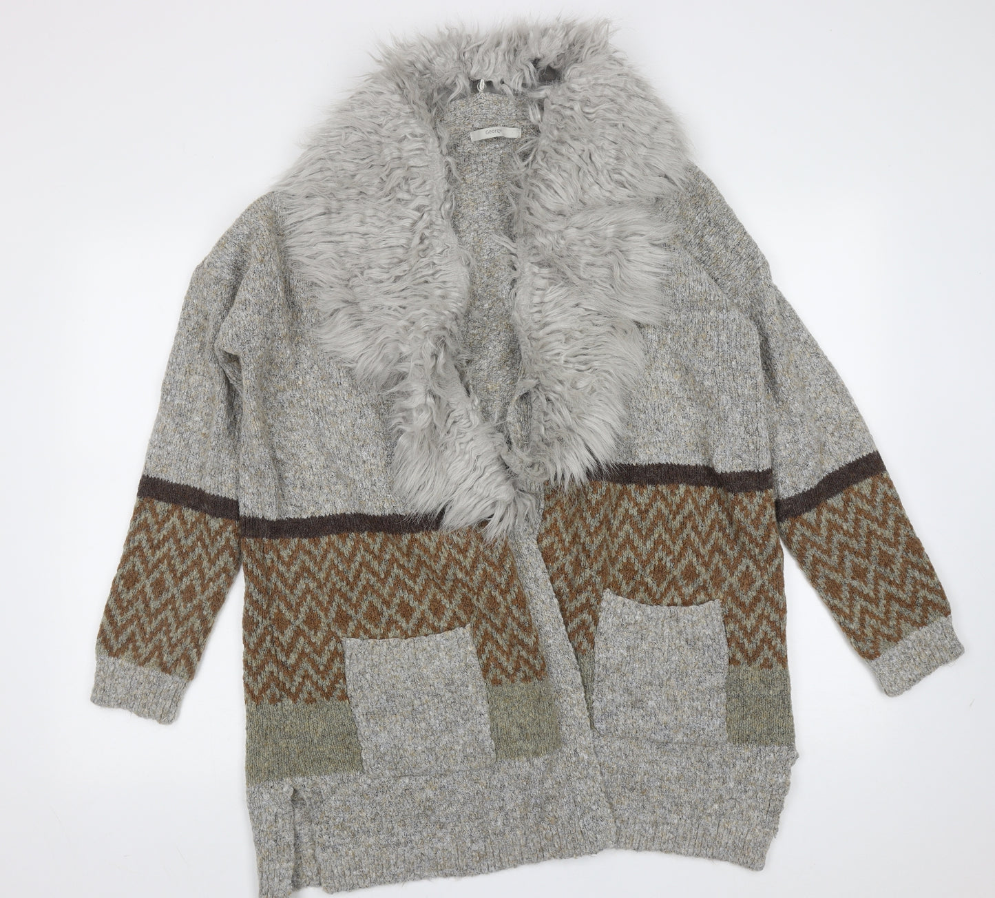 George Womens Grey Collared  Acrylic Cardigan Jumper Size 16