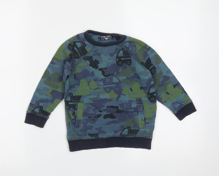 NEXT Boys Blue Camouflage Cotton Pullover Sweatshirt Size 2-3 Years   - trucks