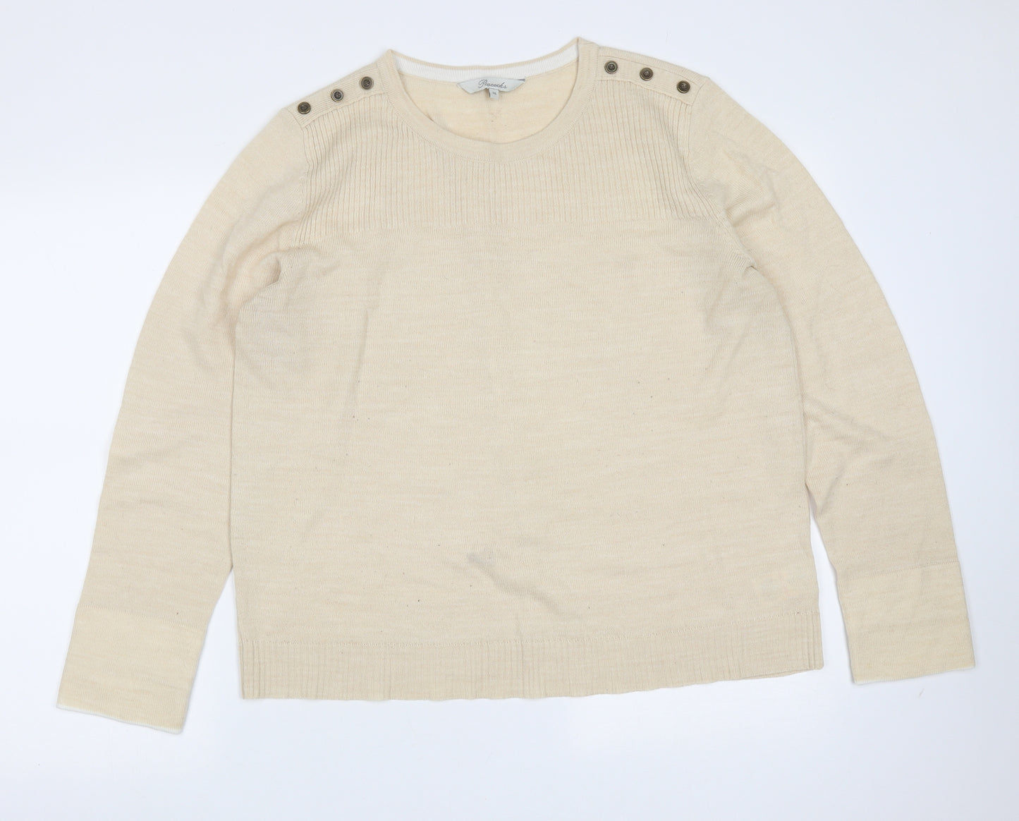 Peacocks Womens Beige Round Neck  Acrylic Pullover Jumper Size 18