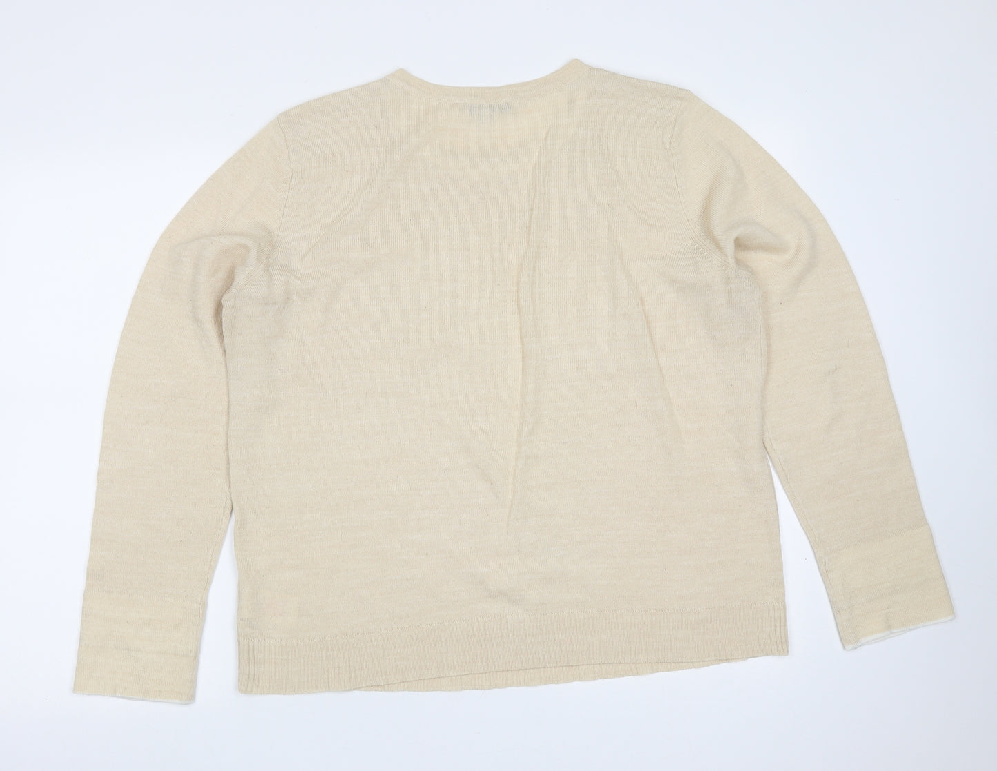 Peacocks Womens Beige Round Neck  Acrylic Pullover Jumper Size 18