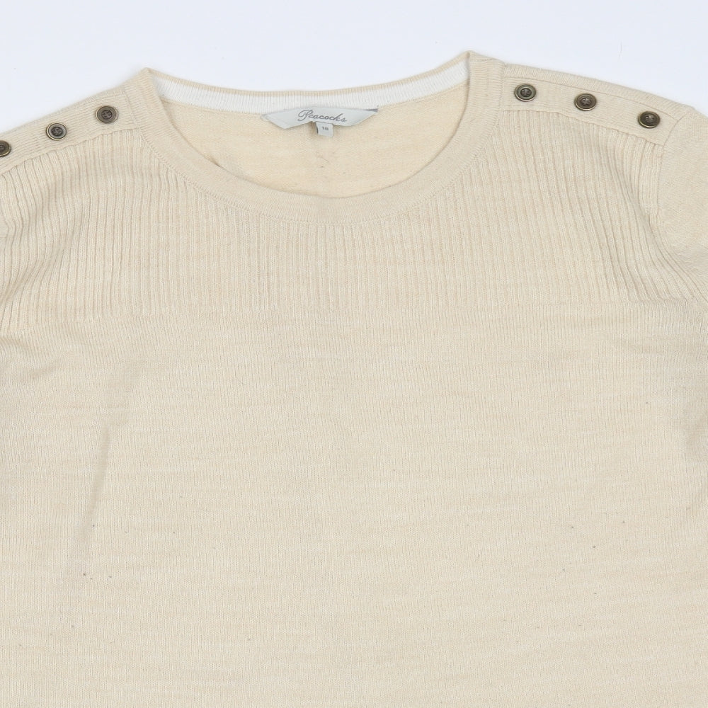 Peacocks Womens Beige Round Neck  Acrylic Pullover Jumper Size 18