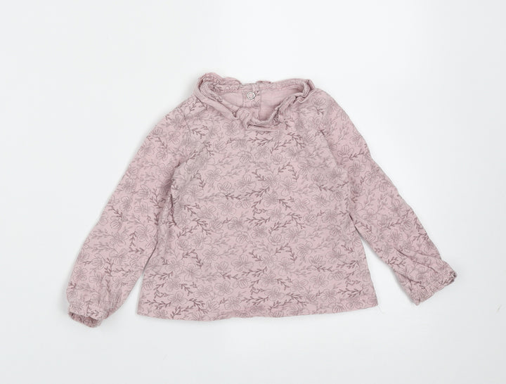 TU Girls Purple Floral Cotton Basic T-Shirt Size 9-12 Months Round Neck