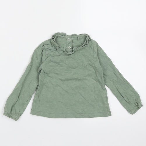 TU Girls Green  Cotton Basic T-Shirt Size 9-12 Months Round Neck