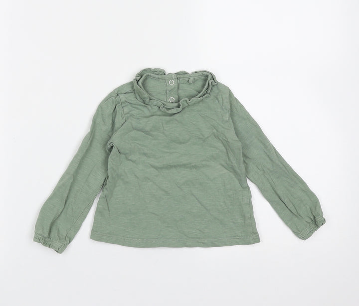 TU Girls Green  Cotton Basic T-Shirt Size 9-12 Months Round Neck